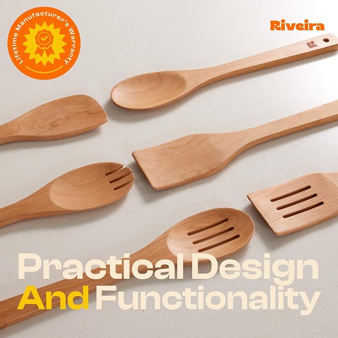 Riveira Cherry Wooden Spoons for Cooking Set of 6 – Natural Cherry Wooden - Image 6