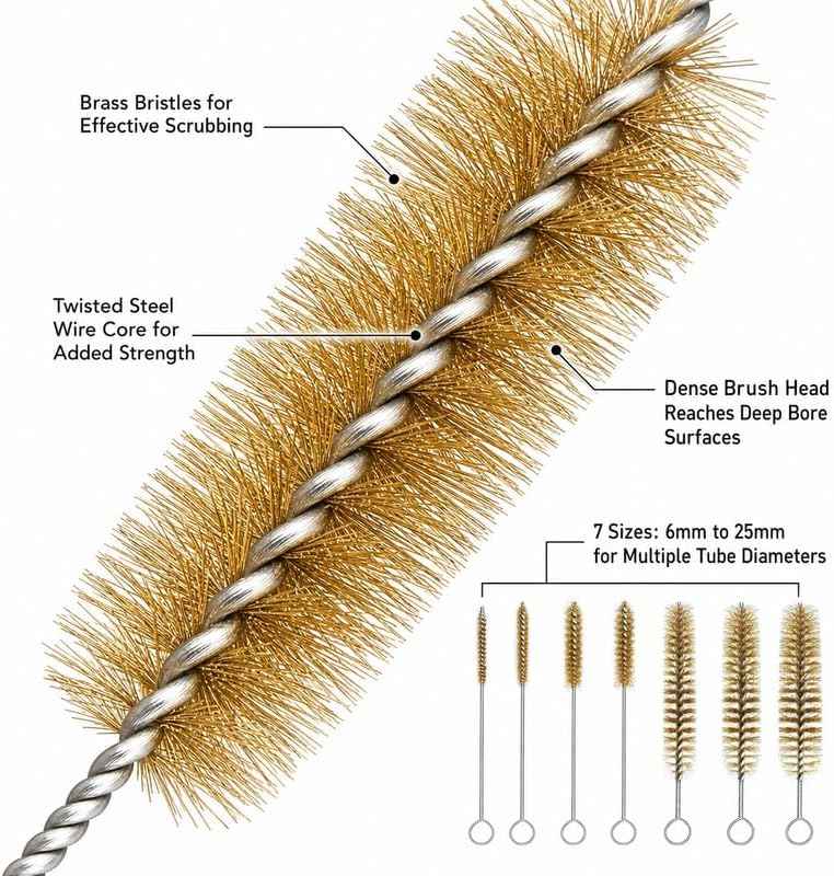 7 Pcs Brass Brush Set, 12'' Long Handle Pipe Cleaner Brush for Deep