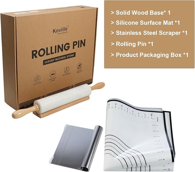 Koville African Natural Marble Rolling Pin, Non-Stick Polished Dough Roller - Image 8