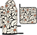 Boho Floral Pot Holders and Oven Mitts Set, Cute Black and Beige Kitchen Mitts by Unknown