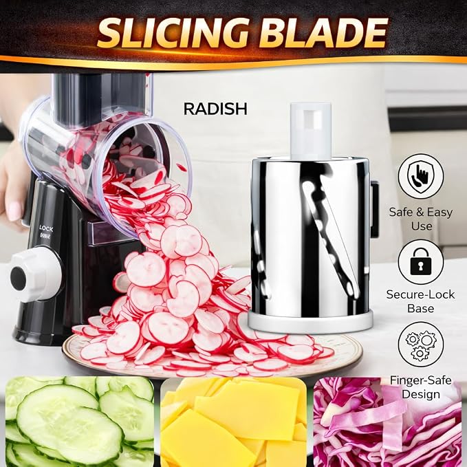 Manual Rotary Cheese Grater for Kitchen, Vegetable Slicer, 3-in-1 Hand Crank - Image 7