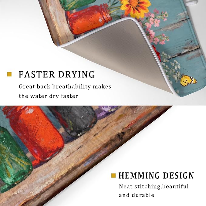 Dish Drying Mat for Kitchen Counter 18x24, Spring Summer Floral Decorative - Image 3