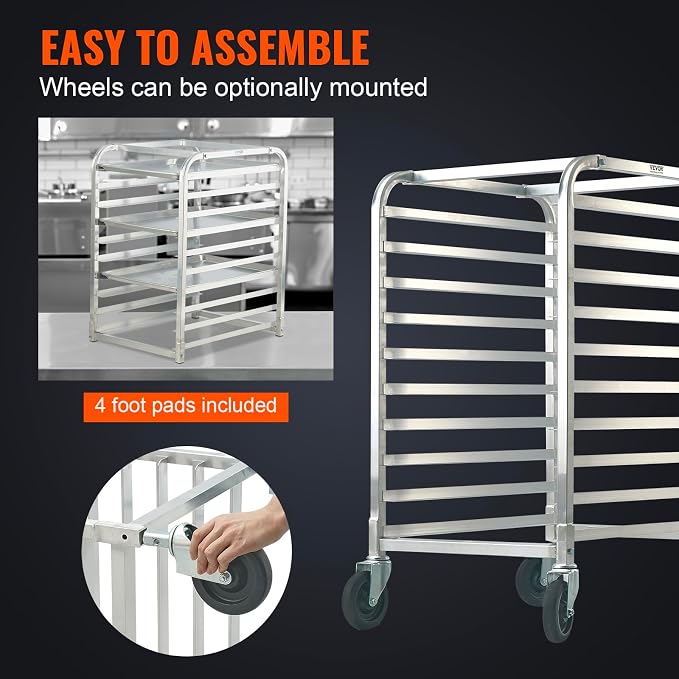 VEVOR 10-Tier Bun Pan Rack, Aluminum Racking Trolley Storage - Image 5