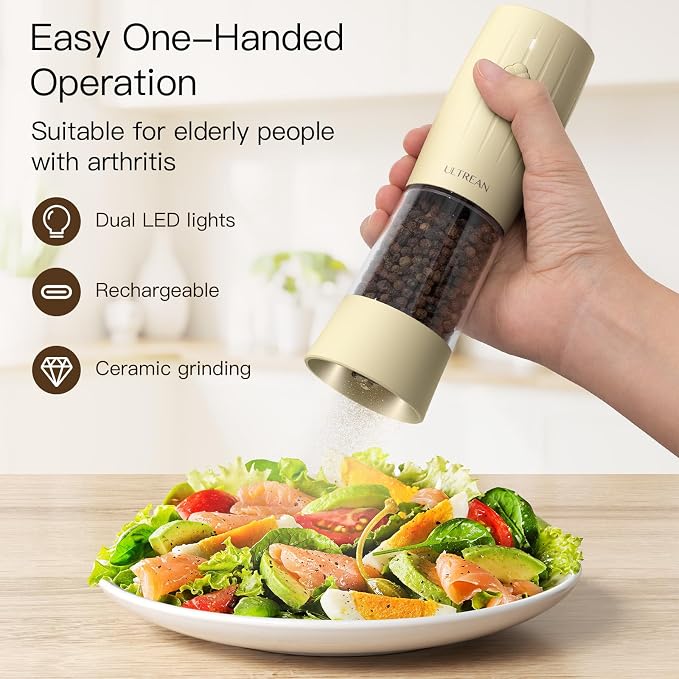 Ultrean Electric Salt and Pepper Grinder Set, USB-C Rechargeable, Salt and - Image 2