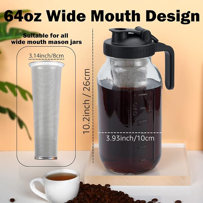 Cold Brew Mason Coffee Maker - 64oz Iced Coffee Pitcher - Image 2