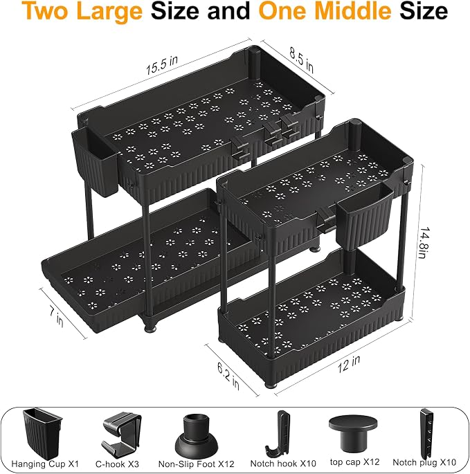 Sevenblue 3 Pack Under Sink Organizers, 2-Tier Multi-Use Kitchen and Bathroom - Image 2