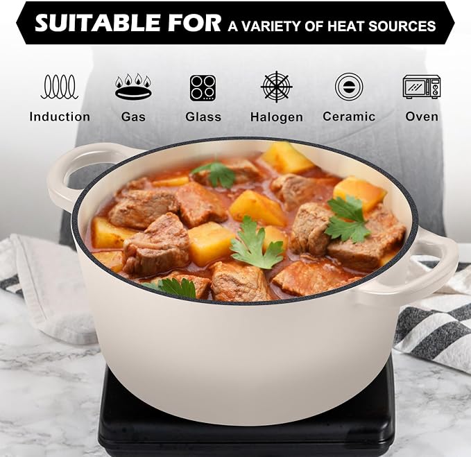 TeamFar 5Qt Dutch Oven, Enameled Cast Iron Dutch Oven - Image 5