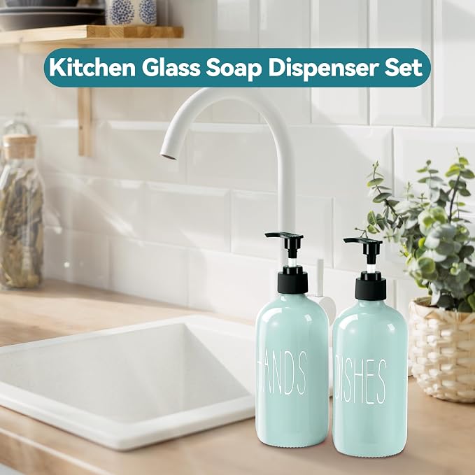 COHOSEGE Glass Soap Dispenser Set 2 Pack, 16 Oz Dish Soap Dispenser - Image 2