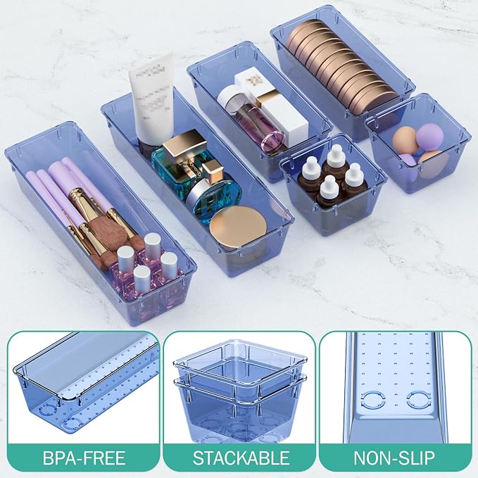 WOWBOX 6 Pack Clear Drawer Organizer Set, Acrylic Drawer Storage Trays - Image 3