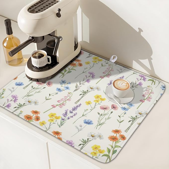 Spring Floral Dish Drying Mat for Kitchen Counter 16 x 18 Inch Colorful Flowers - Image 7