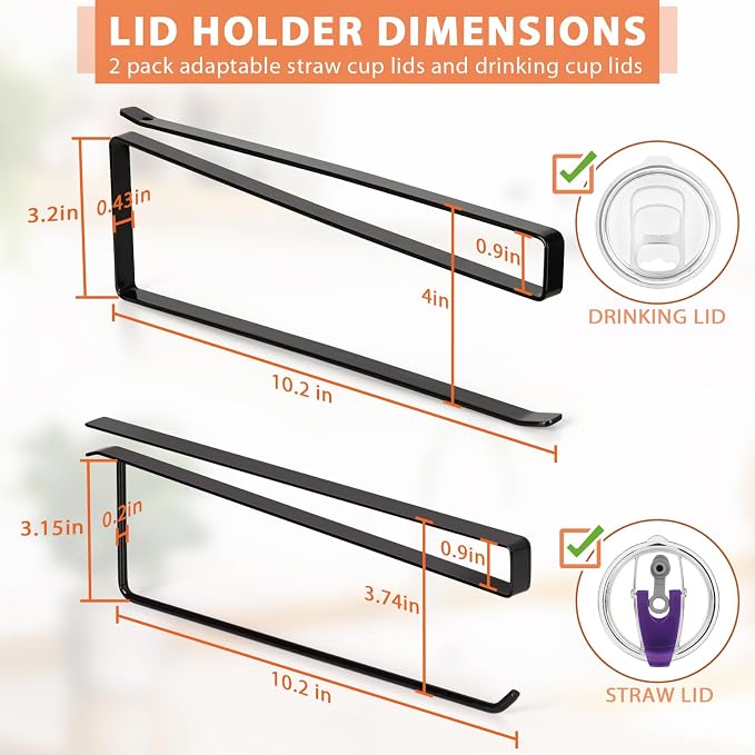2 Pack Tumbler Lid Organizer, Horizontal Tumbler Lid Storage Hook Up to 20 Lids - Image 4