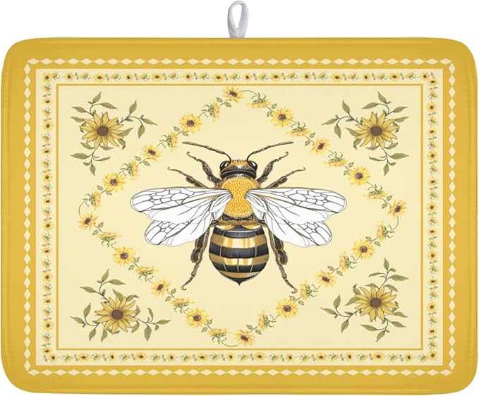 Giwawa Sunflower Bee Dish Drying Mat, Summer Rustic Sunshine Floral Dish by Giwawa