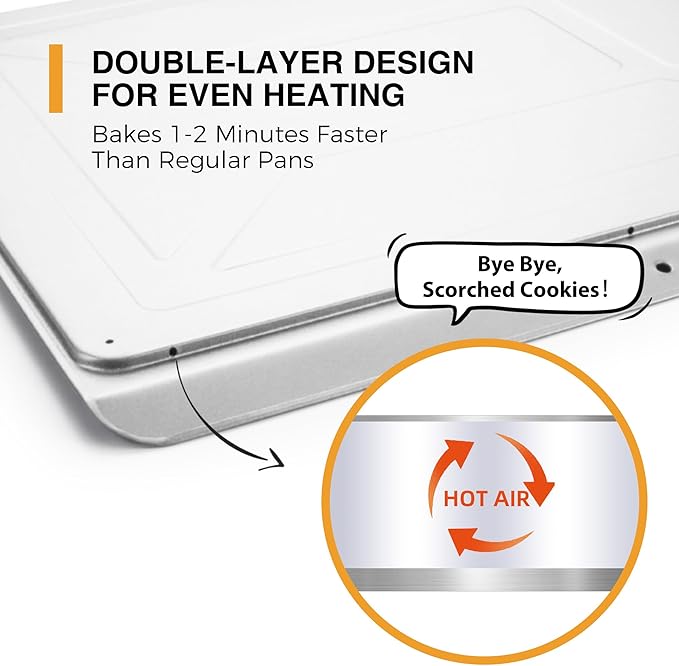 HONGBAKE 2 Pieces Large Flat Cookie Sheet No Edges, Nonstick Insulated Baking - Image 2