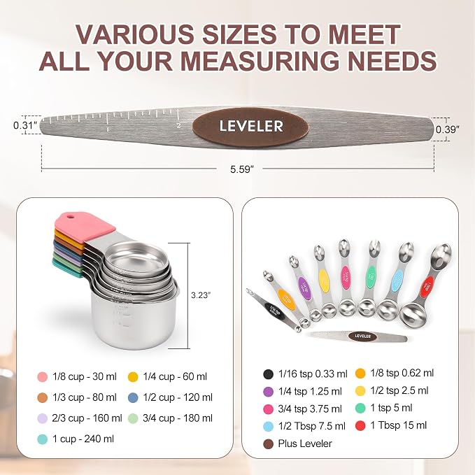 16-Piece Stainless Steel Measuring Cups and Spoons Set, Strong Magnetic Nesting - Image 4