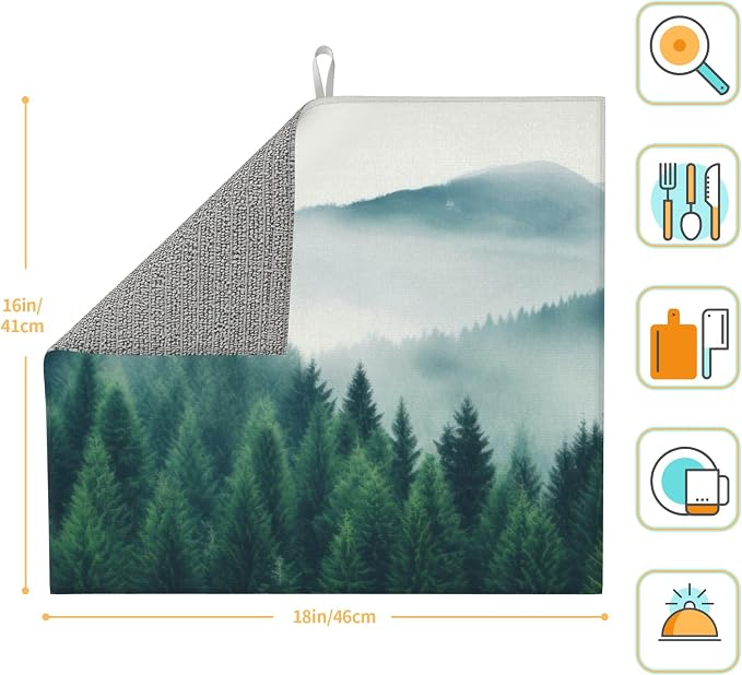 Forest Trees Mountain Dish Drying Mat 16x18 Inch, Microfiber Absorbent Fast Dry - Image 2