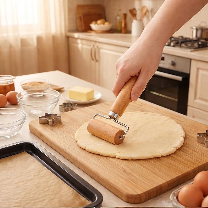 1 Pcs Wooden Dough Roller, Wooden Rolling Pin, Non-Stick Baker Pastry Roller - Image 7