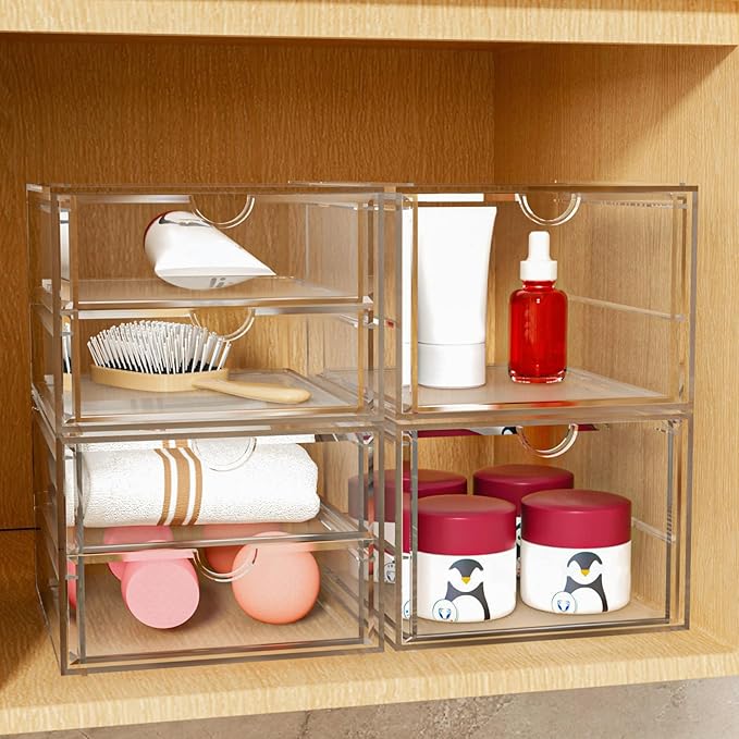 caktraie Acrylic Makeup Organizer, 4 Pack Drawer Organizer - Image 2