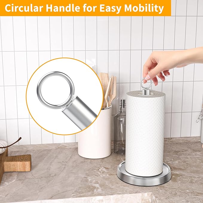 Paper Towel Holder Countertop, Stainless Steel, Weighted Base, Paper Towel - Image 2