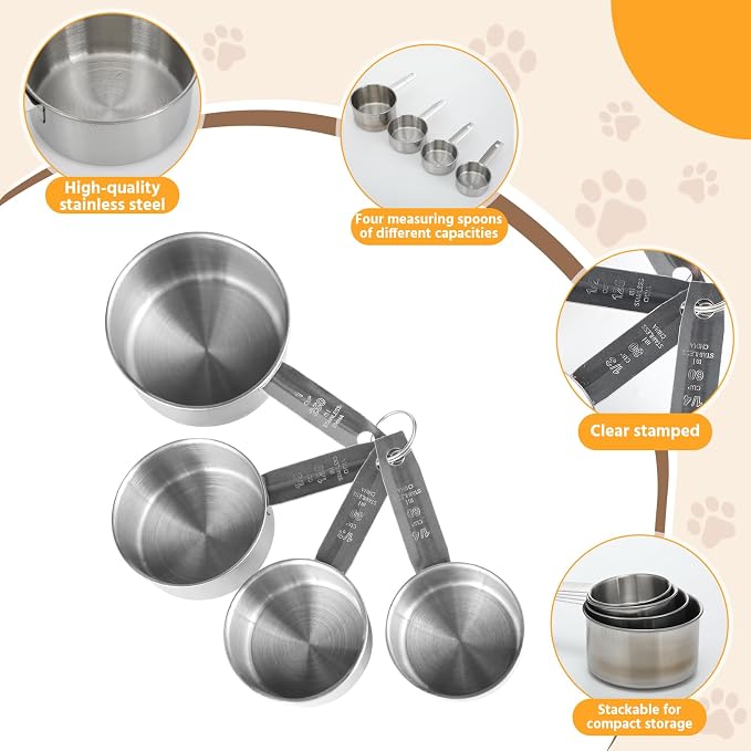 4 Pcs Dog Cat Food Scoop Stainless Steel Measuring Cup Set 1, 1/4 Cup Pet - Image 4