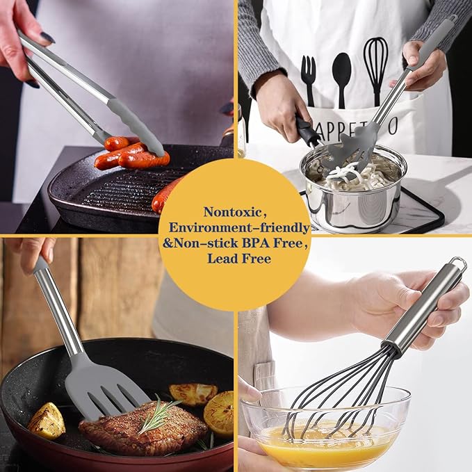Silicone Cooking Utensil Set, Fungun Non-stick Kitchen Utensil 24 Pcs Cooking - Image 5