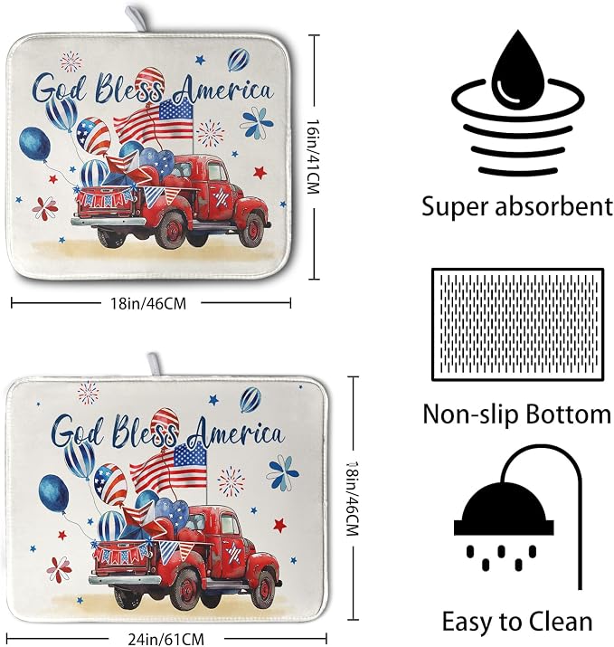 4th of July Drying Mat for Kitchen Counter 16 x 18 US Independence Day - Image 2