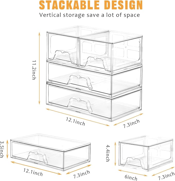 Stebopum 6 Pack Stackable Storage Drawers Clear Acrylic Organizer Makeup - Image 2