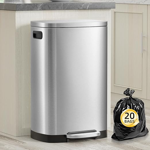 KdbK 13 Gallon Trash Can with Lid, 50L Fingerprint Proof Stainless Steel by trashcan