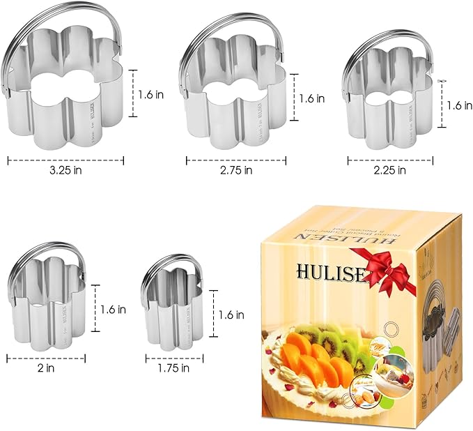 HULISEN Flower Cookie Cutter Set, Stainless Steel Scalloped Edge Biscuit Cutter - Image 4