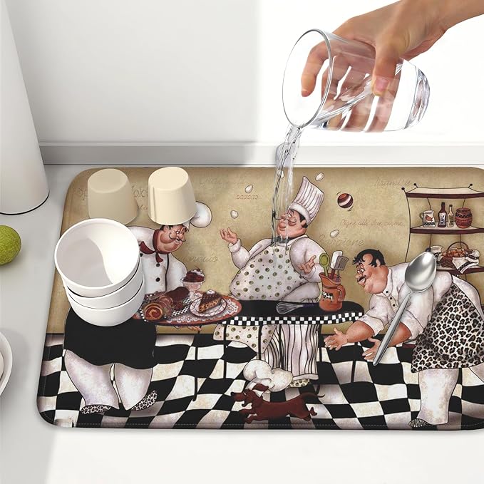 Fat Chef Dish Drying Mat For Kitchen Counter 18x24 Inch Microfiber Absorbent - Image 6