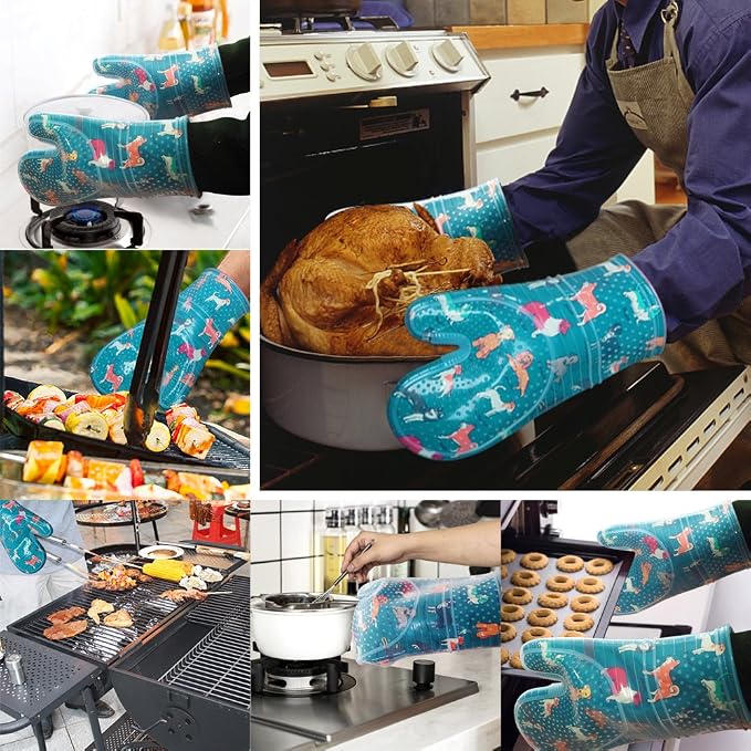 Oven Mitts Set of 2 with Transparent Clear Silicone Shell and Nice Dog Printing - Image 6