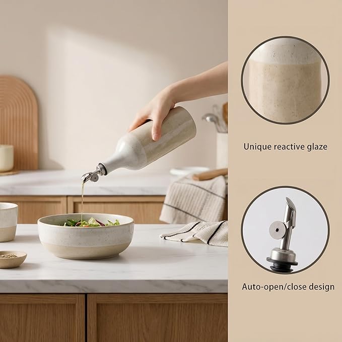 Olive Oil Dispenser Bottle for Kitchen, 23 Oz Ceramic Oil Dispenser - Image 3