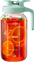 64 oz Glass Pitcher with Lid, Large Wide Mouth Mason Jar with Pour Spout by OneDream