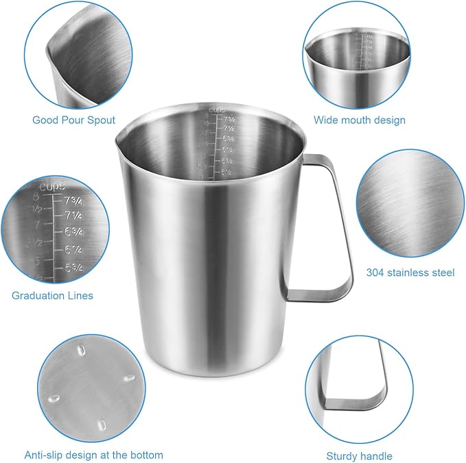 KSENDALO 64Oz/8Cup Stainless Steel Pitcher, 2 Liter Metal Container - Image 2