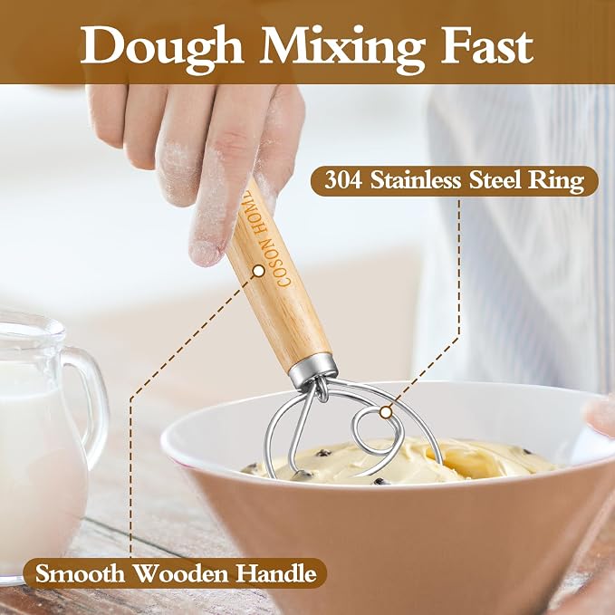 Pack of 2 Danish Dough Whisk, Kitchen Baking Flour Mixing Tool - Image 3