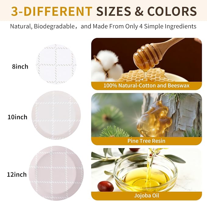 Reusable Bowl Covers for Bread Proofing- 3pc Beeswax Bowl Covers Reusable - Image 3