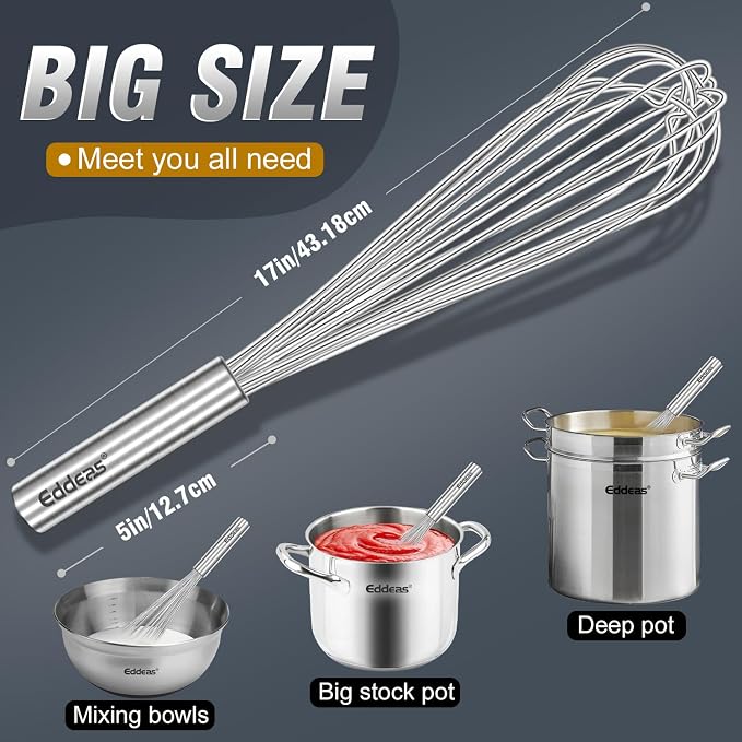 Eddeas 17in Large Whisk, Heavy Duty whisk, Stainless Steel whisk Suitable - Image 4