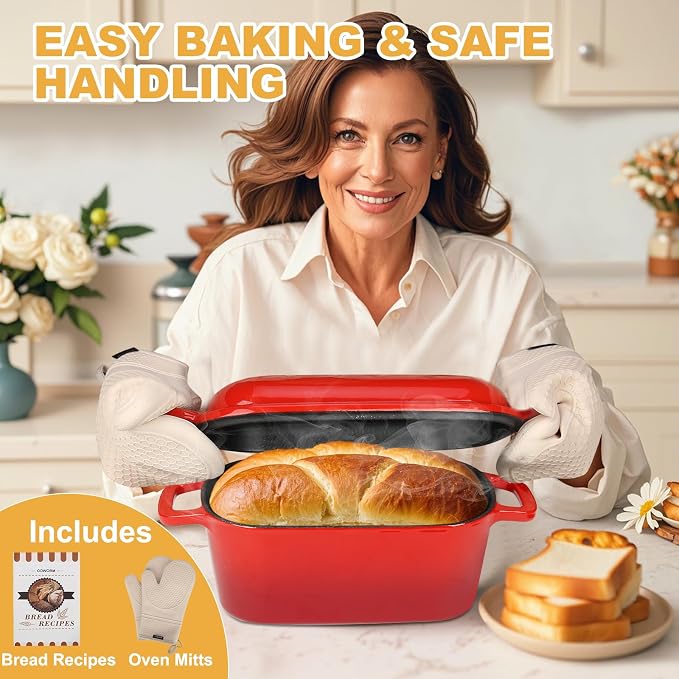 3.6QT Oval Enameled Cast Iron Dutch Oven, Sourdough Bread Baking Pan - Image 2