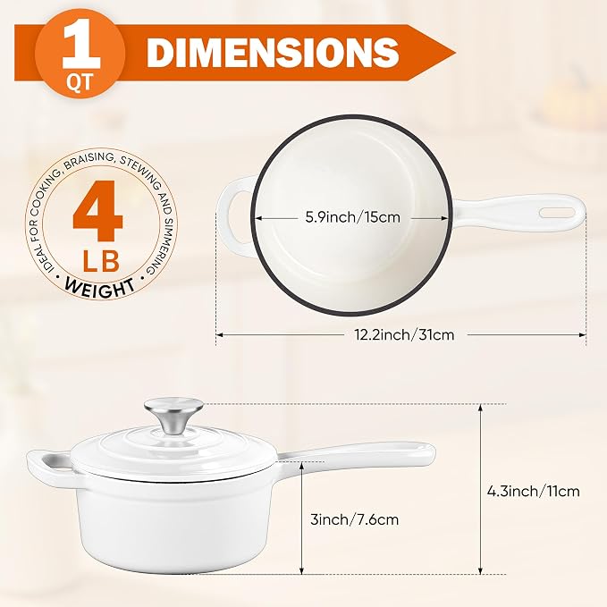 Homikit Small Cast Iron Pot, 1 Quart Enameled Cast Iron Sauce Pan - Image 2