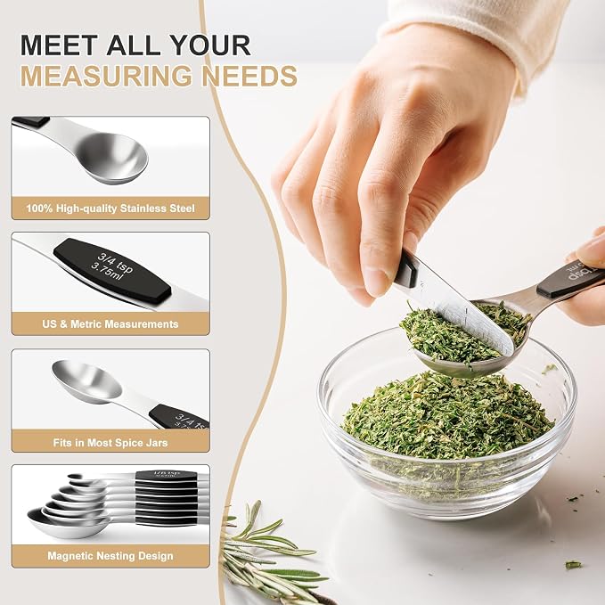 Stainless Steel Measuring Cups & Spoons Set, EWFEN Kitchen Tools Nesting - Image 5