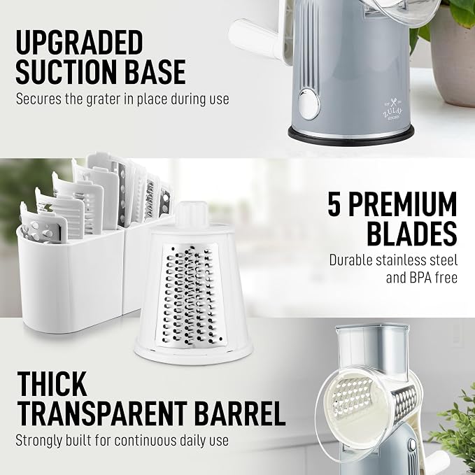 Zulay Kitchen Rotary Cheese Grater 5 Blade Cheese Shredder - Image 8