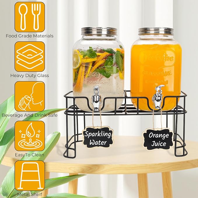 Glass Drink Dispensers For Parties, 2 PACK 1 Gallon Beverage Dispenser - Image 3