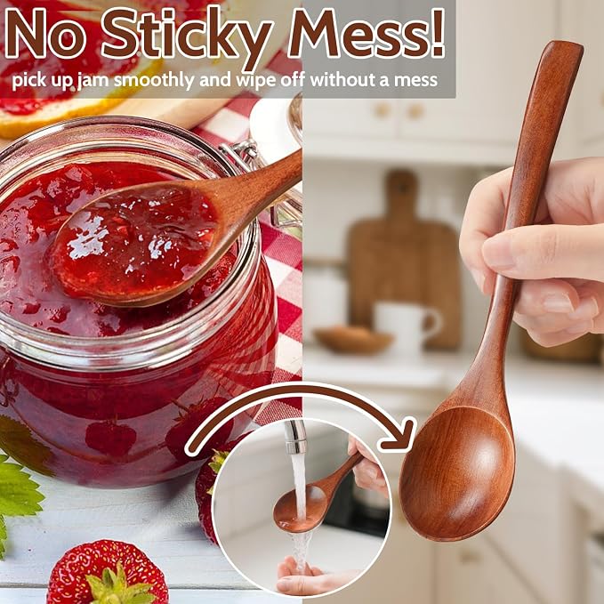 7 Pcs Wooden Spoons for Eating, Small Serving Spoon for Honey, Soup Wood - Image 2