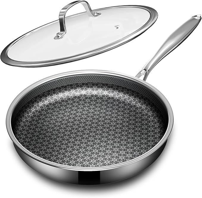 Non Stick Frying Pans with lid, 10 inch Hybrid Frying Pans Nonstick, non stick by KURRUNGIE