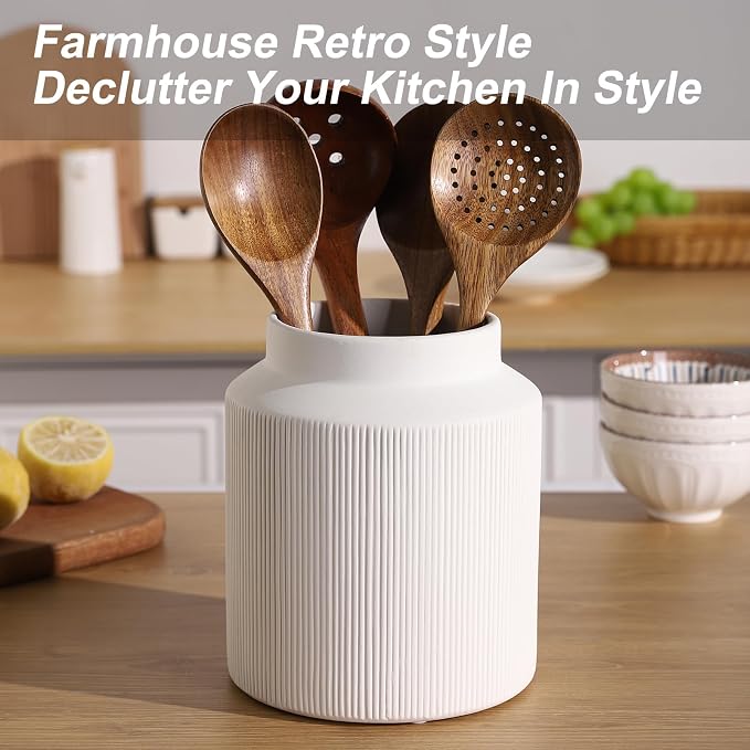 Farmhouse Ceramic Farmhouse Kitchen Utensil Holder - Image 6