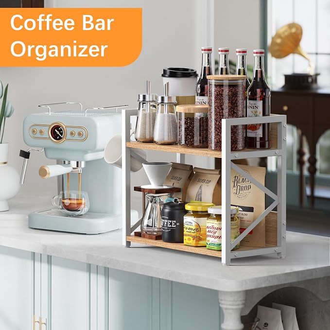 RUILALIFE Kitchen-Countertop-Organizer-Shelf, 2 Tier Coffee Bar Station - Image 3