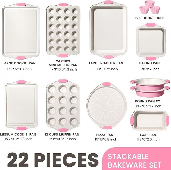 Kikcoin 22 PCS Nonstick Baking Pans Set, Stackable Bakeware Sets - Image 2