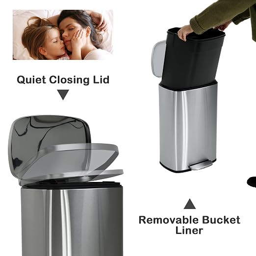 50 Liter / 13 Gallon Kitchen Trash Can, Stainless Steel - Image 3