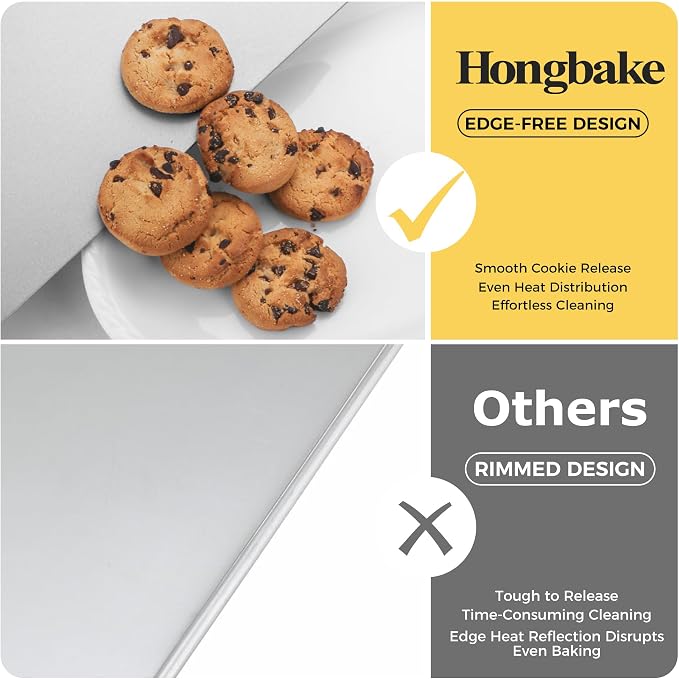 HONGBAKE 2 Pieces Large Flat Cookie Sheet No Edges, Nonstick Insulated Baking - Image 3