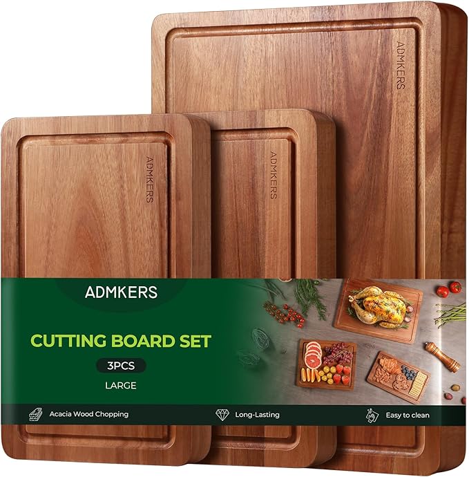Wood Cutting Boards for Kitchen, Acacia Wooden Cutting Board Set, Charcuterie by ADMKERS