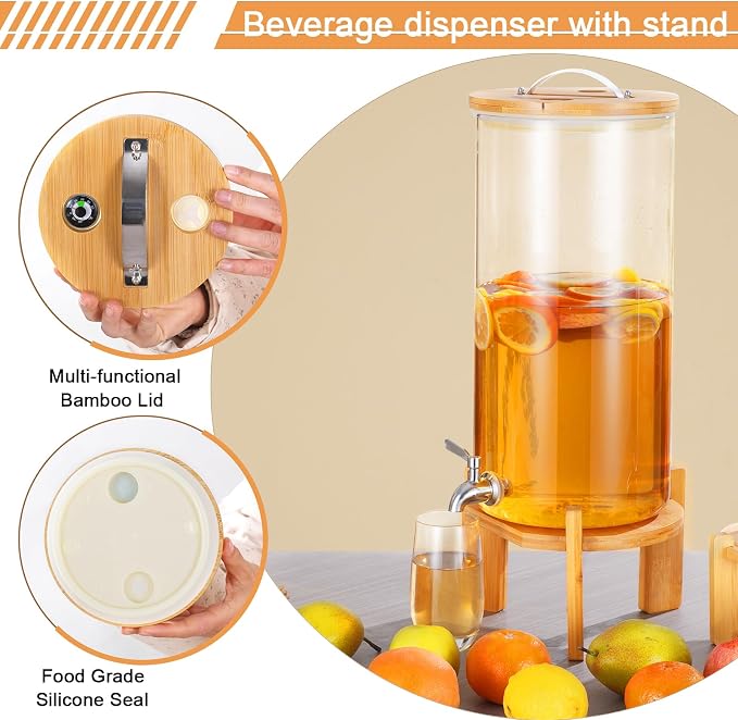 Beverage Dispenser, 2.9 Gallon Glass Drink Dispenser - Image 3